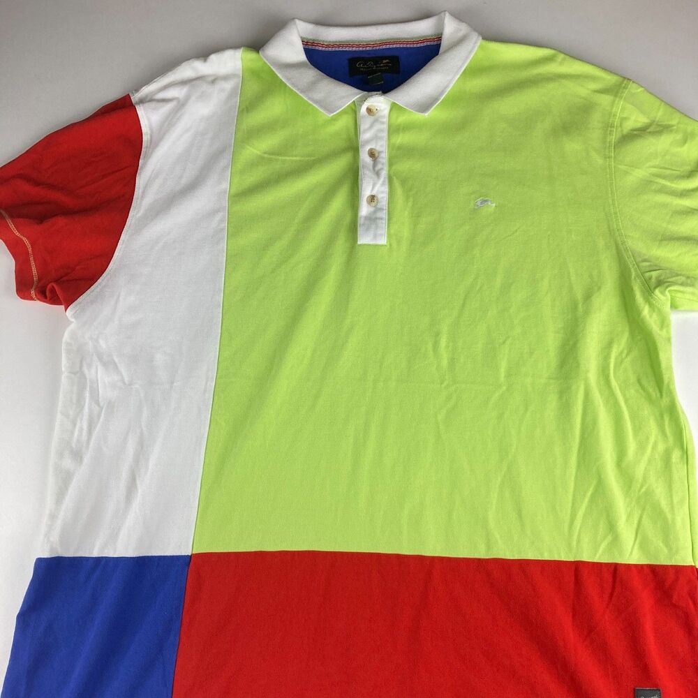 A Tiziano Mens 4X Neon Colorblock Polo Shirt Big Tall Retro 90s Cotton